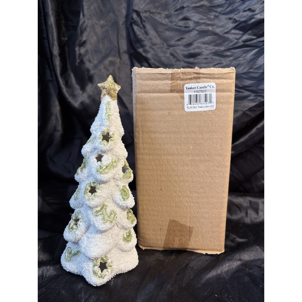 Yankee Candle Lantern Christmas Tree Tea Light Holder 8" Green Sparkel
